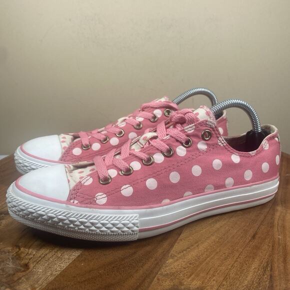 Converse All Star Womens Pink And White Polka Dot Minnie Mouse Size 7 Shoes - Picture 2 of 11